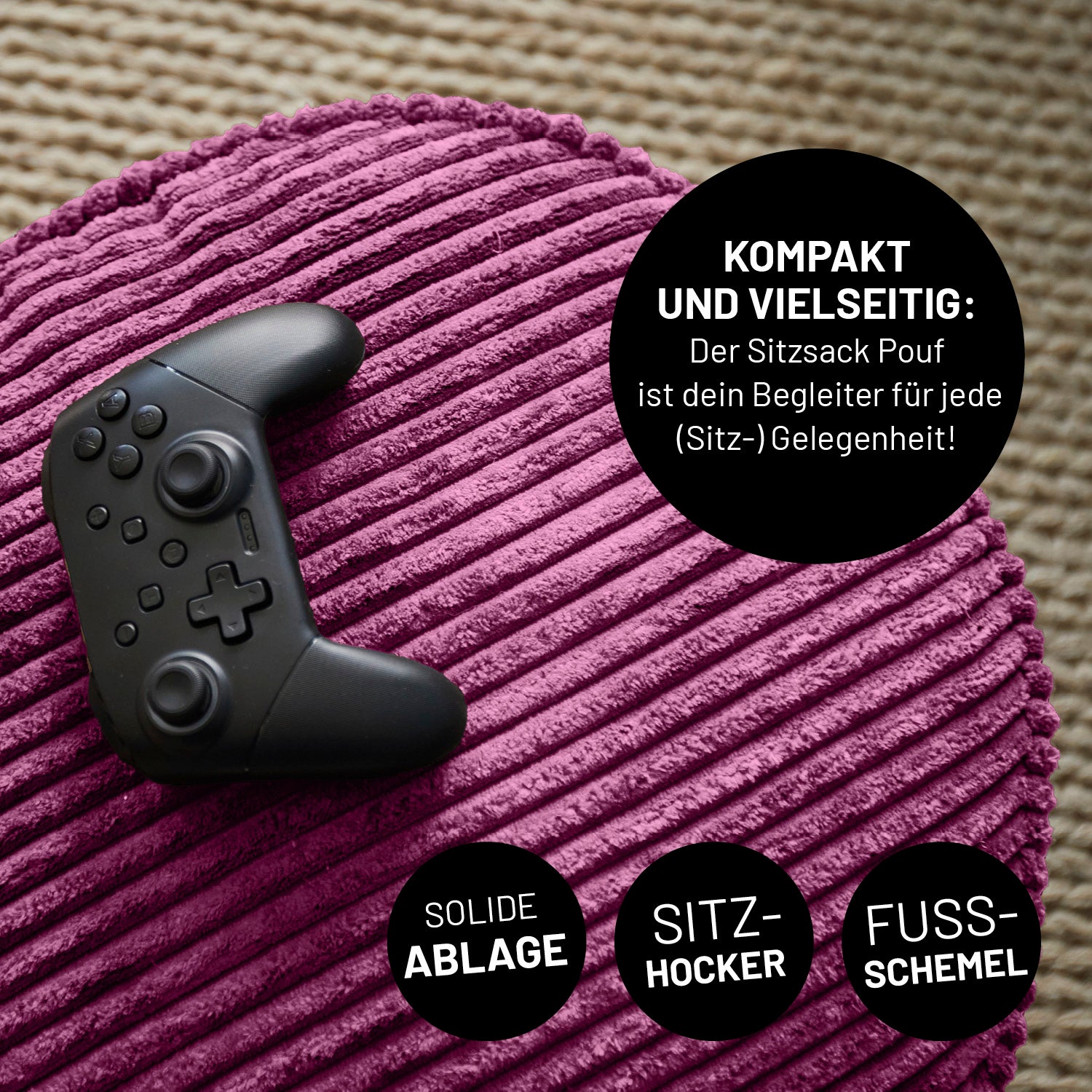 Relax-Set Cord – Sitzsack GIANT + Pouf – 400 + 50 Liter – Weinrot
