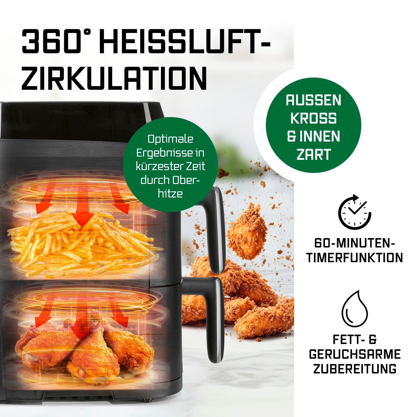FryUp XS Vertikale Doppelkammer-Heißluftfritteuse - 5 Liter (2 x 2,5 l)