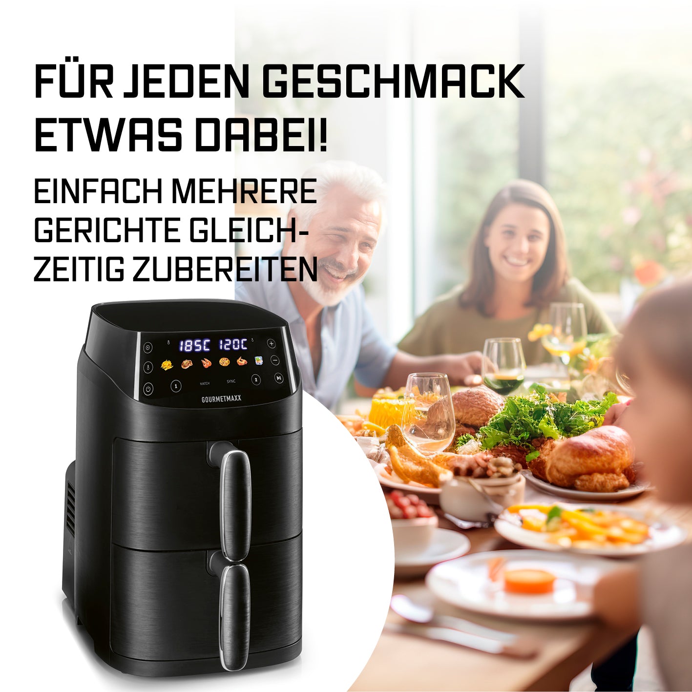 FryUp XS Vertikale Doppelkammer-Heißluftfritteuse - 5 Liter (2 x 2,5 l)