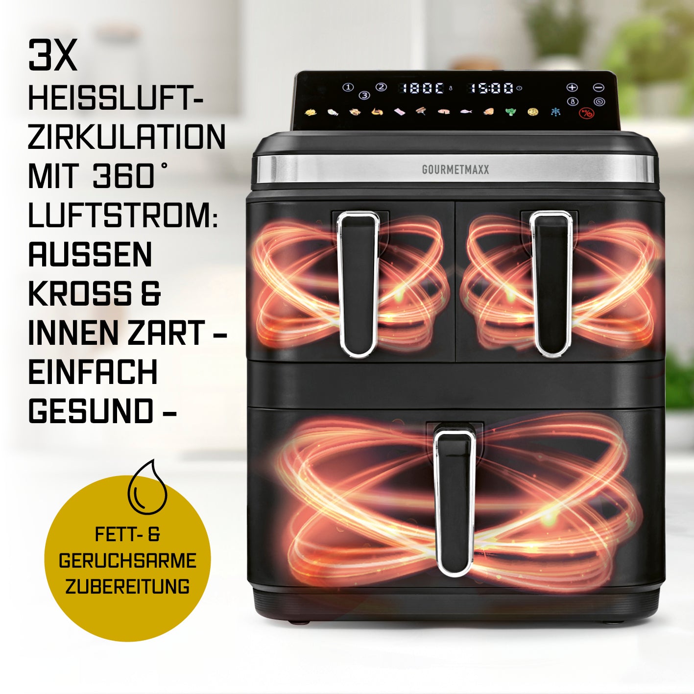 FryUp3 Vertikale 3-Kammer-Heißluftfritteuse - 17 Liter (2 x 4 + 1 x 9 l)