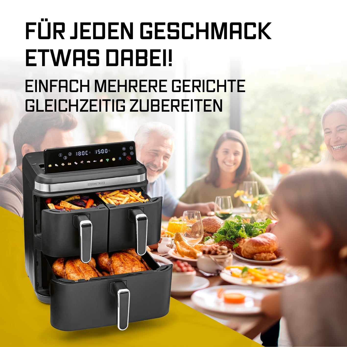 FryUp3 Vertikale 3-Kammer-Heißluftfritteuse - 17 Liter (2 x 4 + 1 x 9 l)
