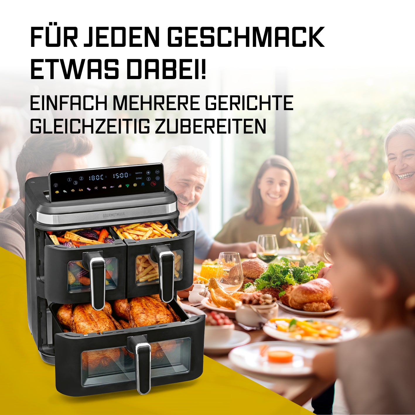FryUp3 Vertikale 3-Kammer-Heißluftfritteuse mit Sichfenstern - 17 Liter (2 x 4, 1 x 9 l)