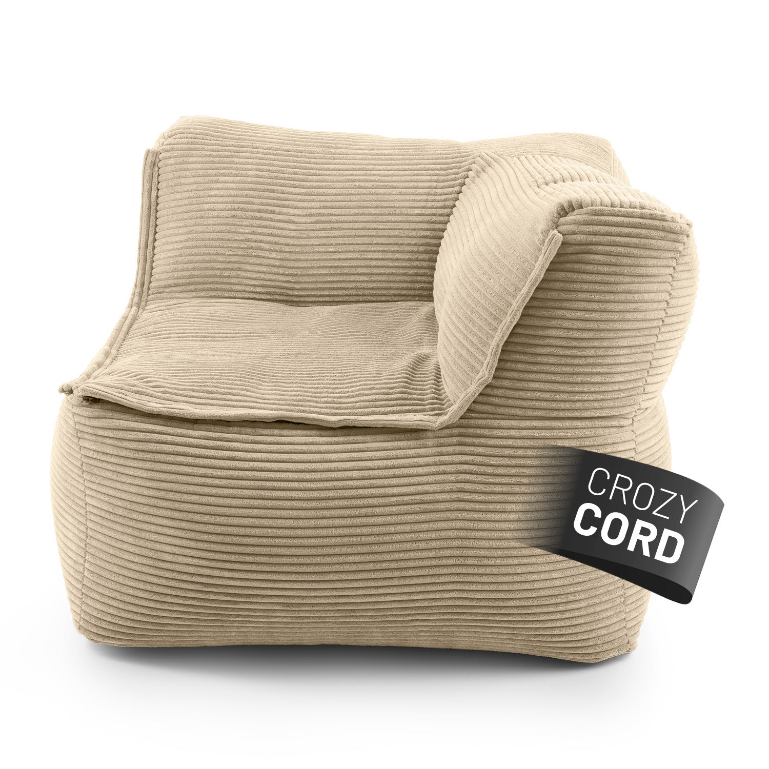 Modulares Eckteil rechts aus der LUMALAND Cord-Reihe - 340 L - 81 x 81 x 70 cm - Beige Sitzsack mit Cordbezug und Komfortform