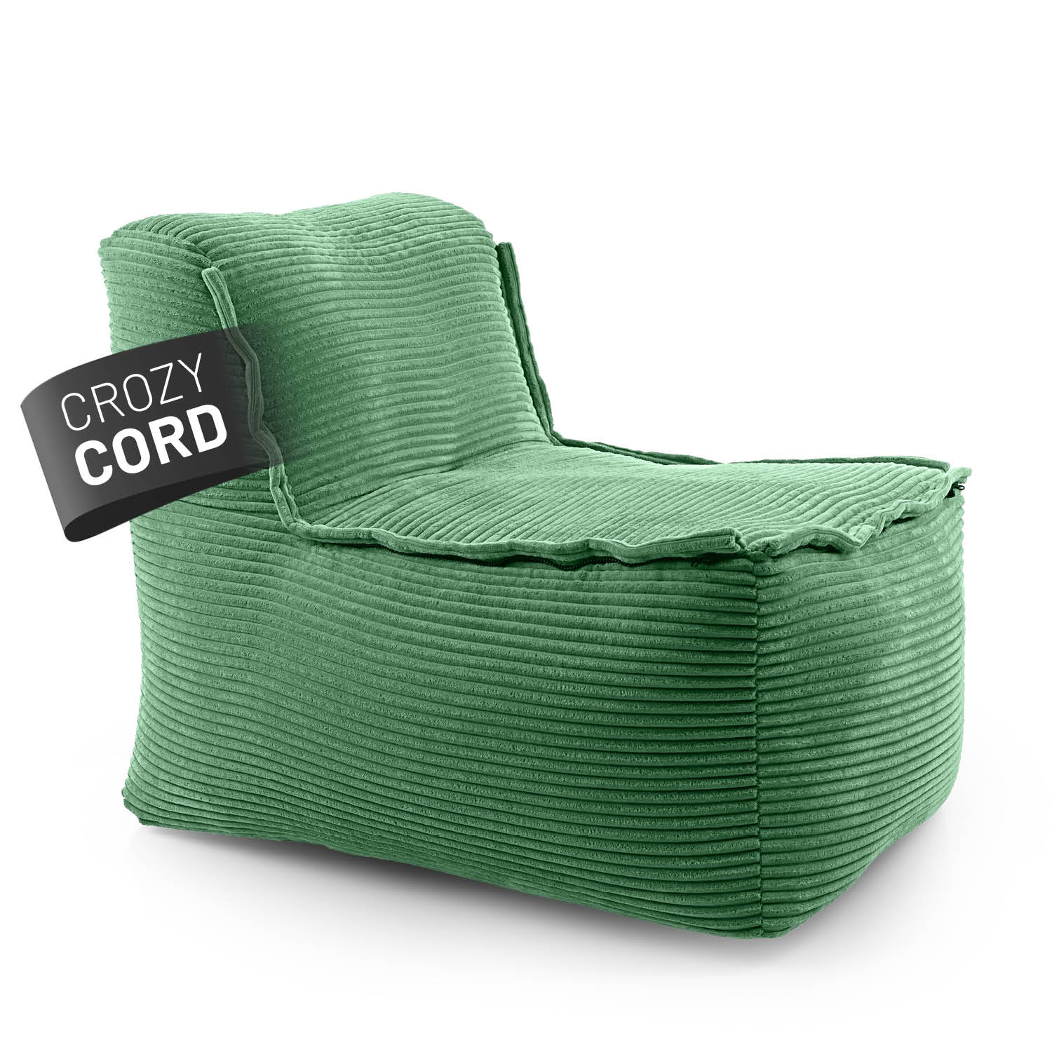 Modulare Mitte aus der LUMALAND Cord-Reihe - 200 L Sitzsack in Dunkelgrün mit gemütlicher Cord-Oberfläche und ergonomischem Design.