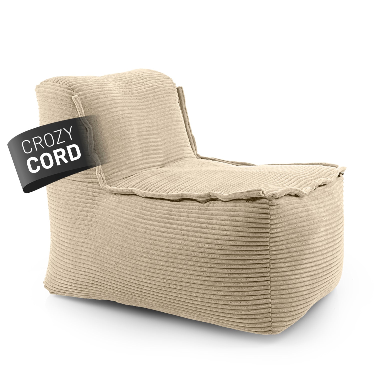 Modulare Mitte aus der LUMALAND Cord-Reihe - 200 L Sitzsack in Beige mit weichem Kuschelcord und kompakter Form.