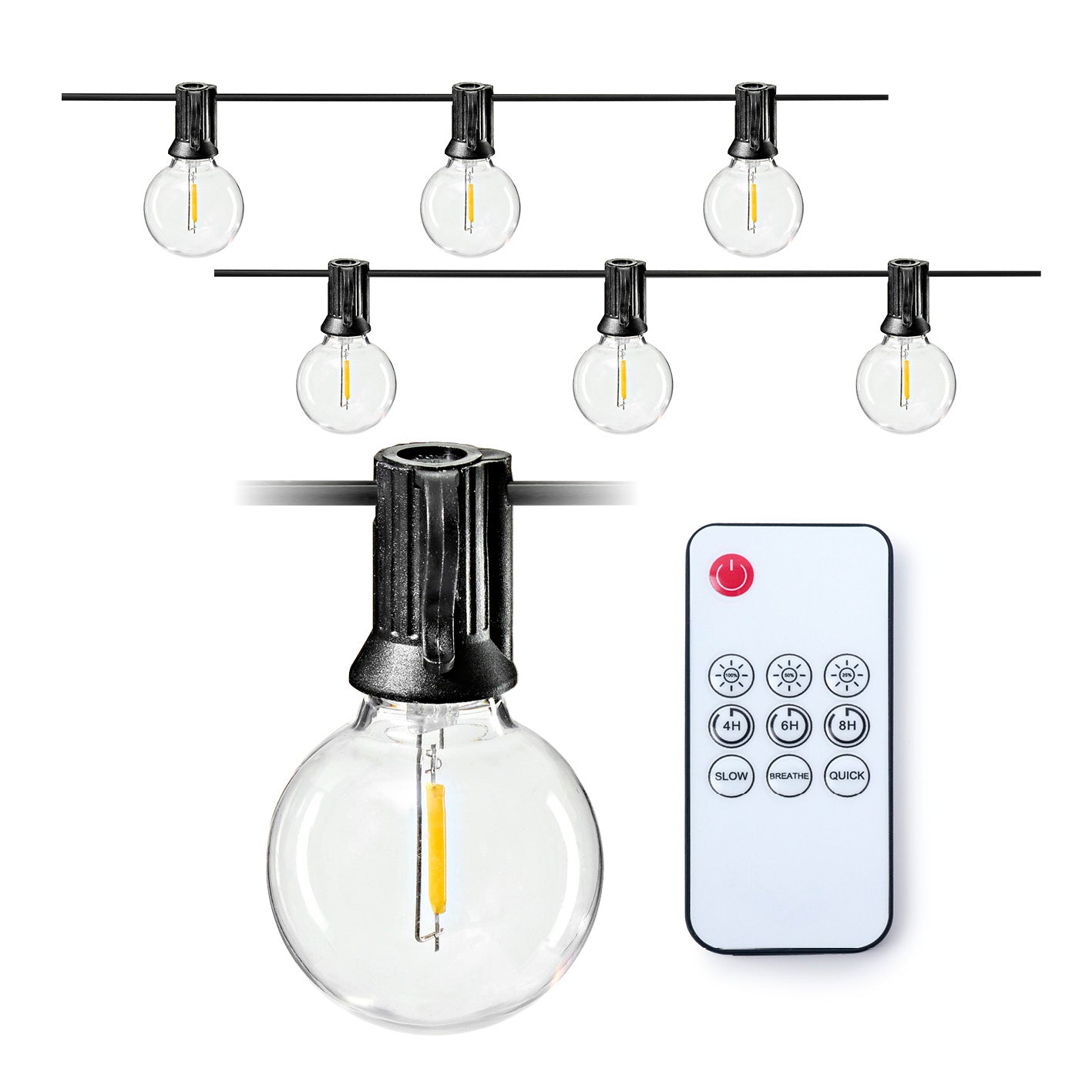 Outdoor-LED-Lichterkette - 15 m mit 20 LED-Glühlampen und Fernbedienung für drei Lichtmodi, quadratisches Bild, Galerieposition 1.