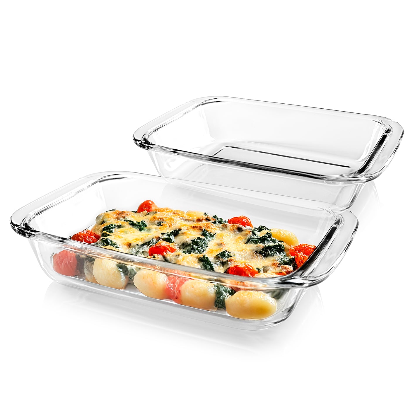 Glas-Auflaufform für Heißluftfritteuse & Backofen - 2er-Set à 800 ml, hitzebeständig, robust, ideal zum Garen und Servieren.