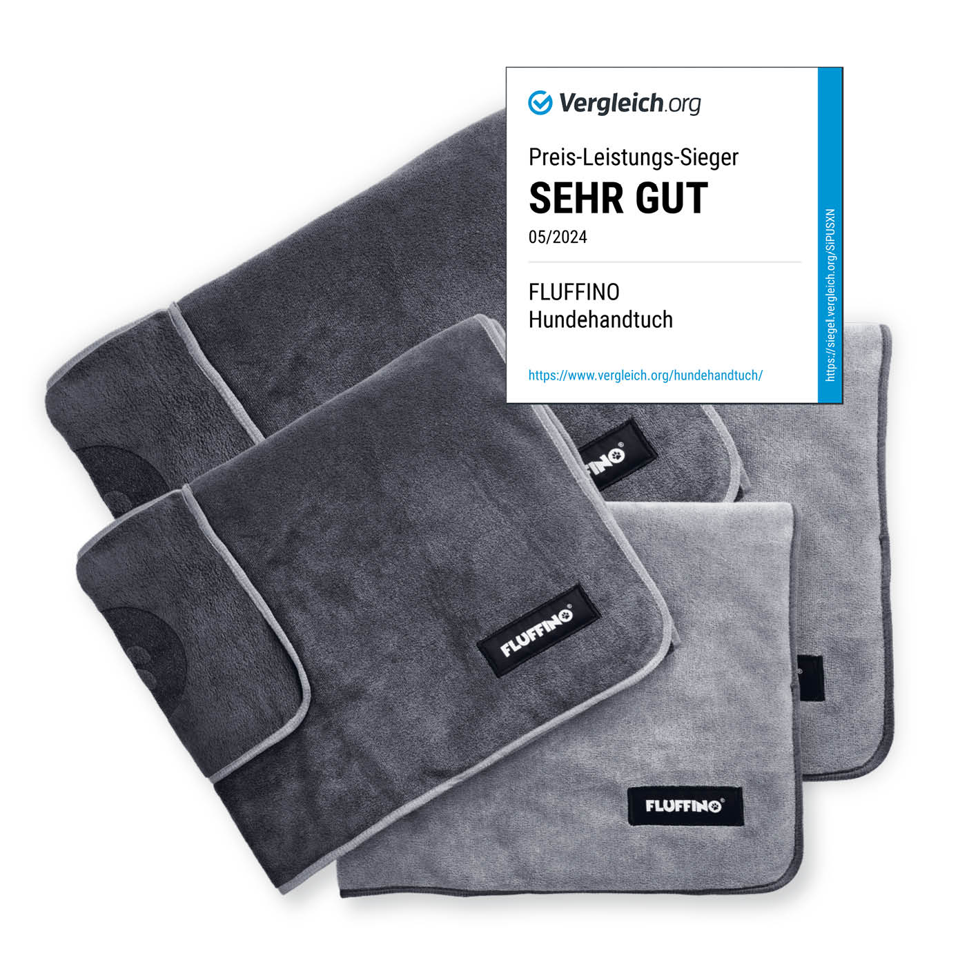 Hundehandtuch Mikrofaser – 4er-Pack (90 x 50 cm + 120 x 70 cm) – Dunkelgrau & Grau