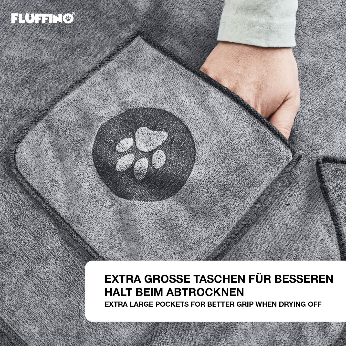 Hundehandtuch Mikrofaser – 4er-Pack (90 x 50 cm + 120 x 70 cm) – Dunkelgrau & Grau