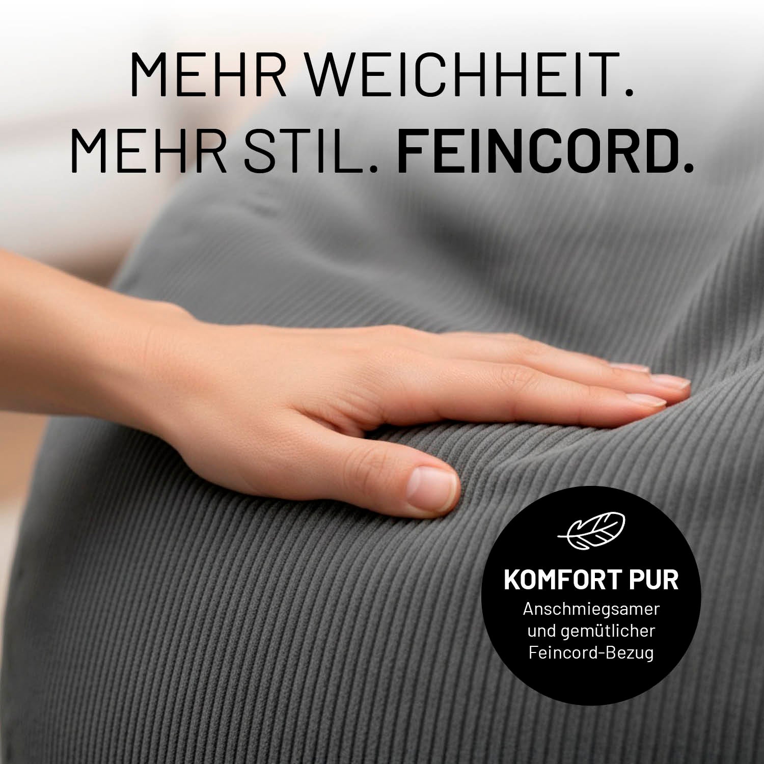 Comfort Line Sitzsack Feincord L - 185 L - Grau mit weichem, stilvollem Feincordbezug und angenehmer Haptik.