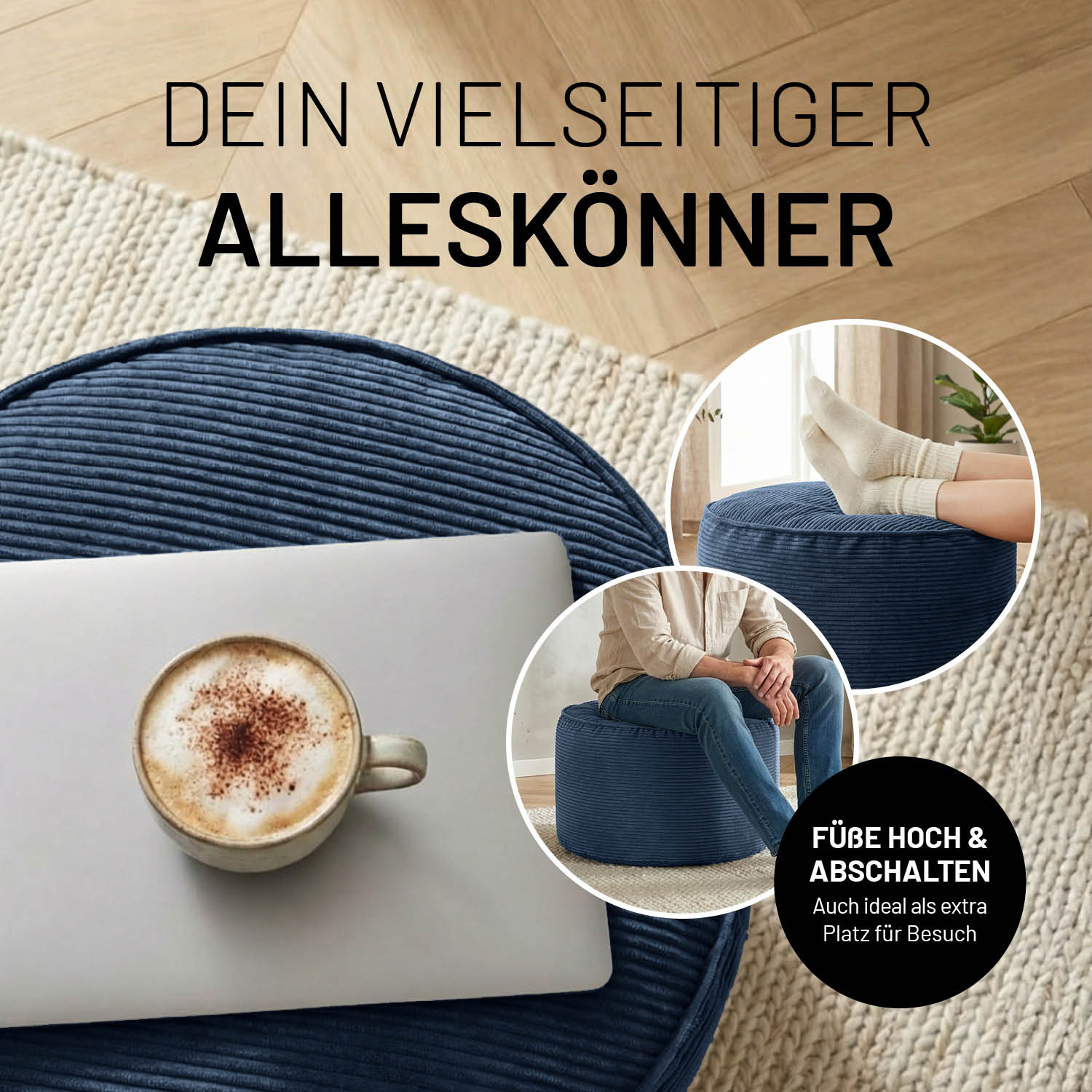 Comfort Line Pouf Feincord - 25 x 40 cm - 50 l - Dunkelblau