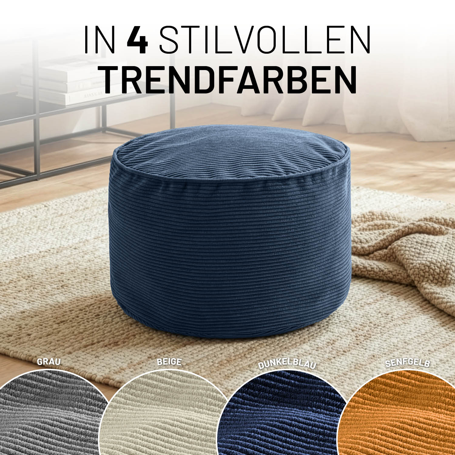 Comfort Line Pouf Feincord - 25 x 40 cm - 50 l - Dunkelblau