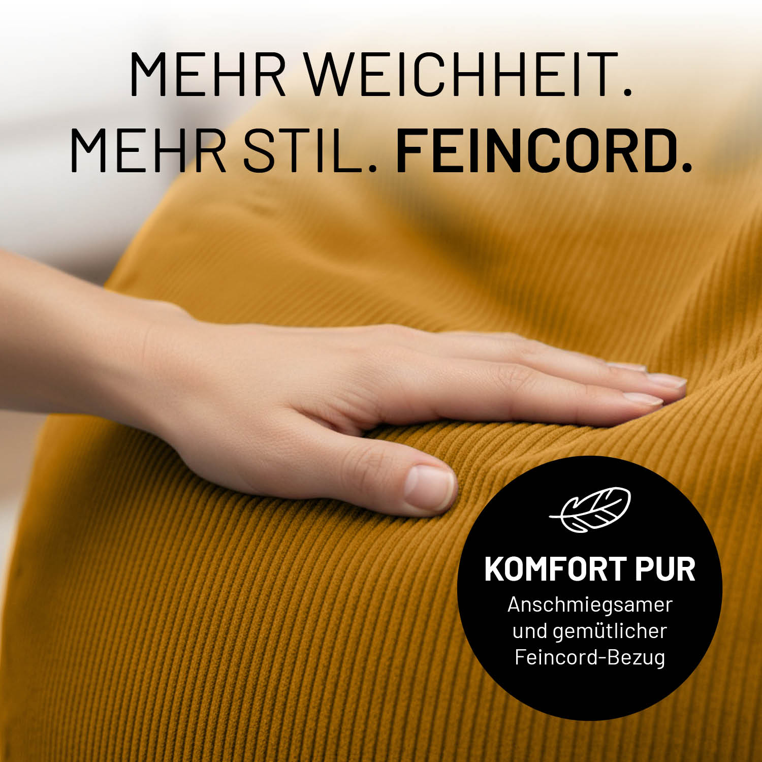 Comfort Line Pouf Feincord - 25 x 40 cm - 50 l - Senfgelb