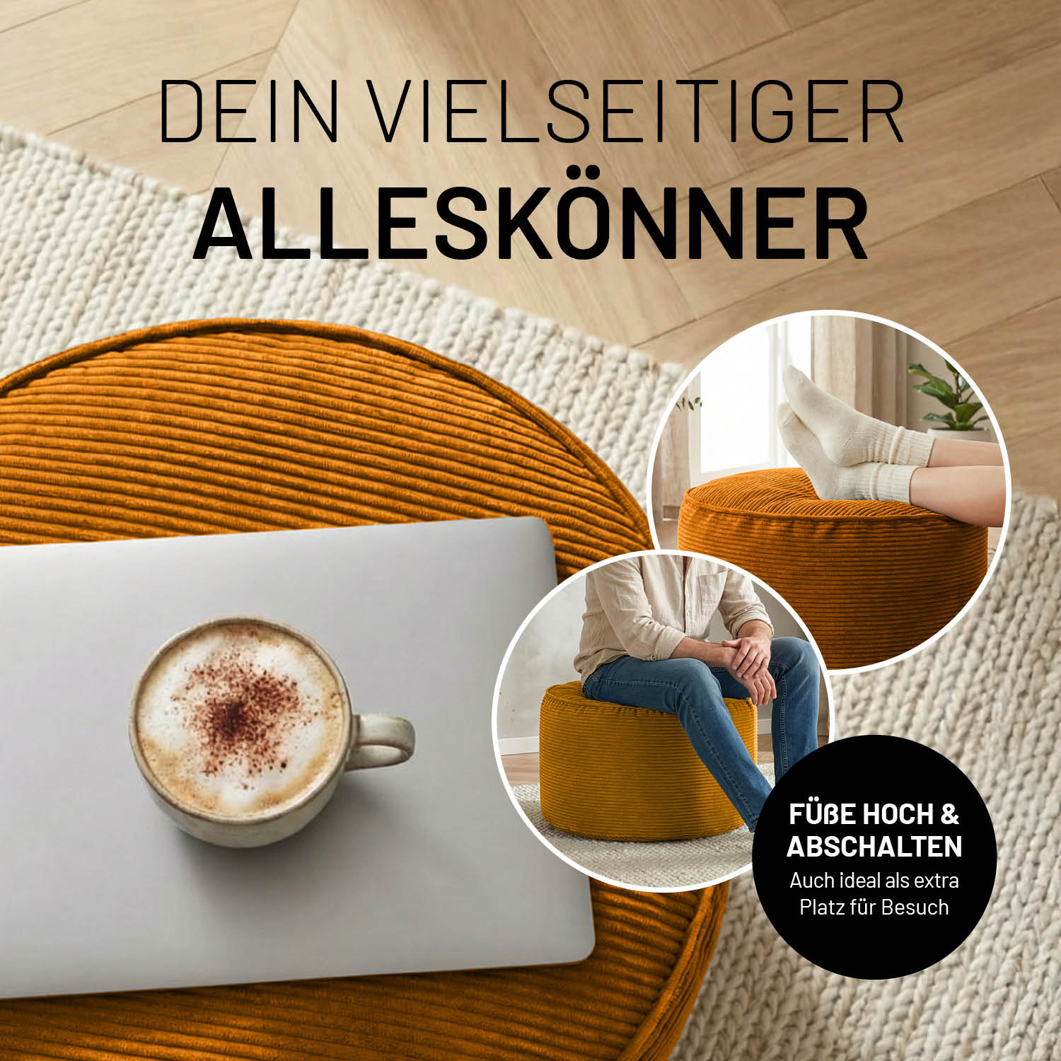 Comfort Line Pouf Feincord - 25 x 40 cm - 50 l - Senfgelb