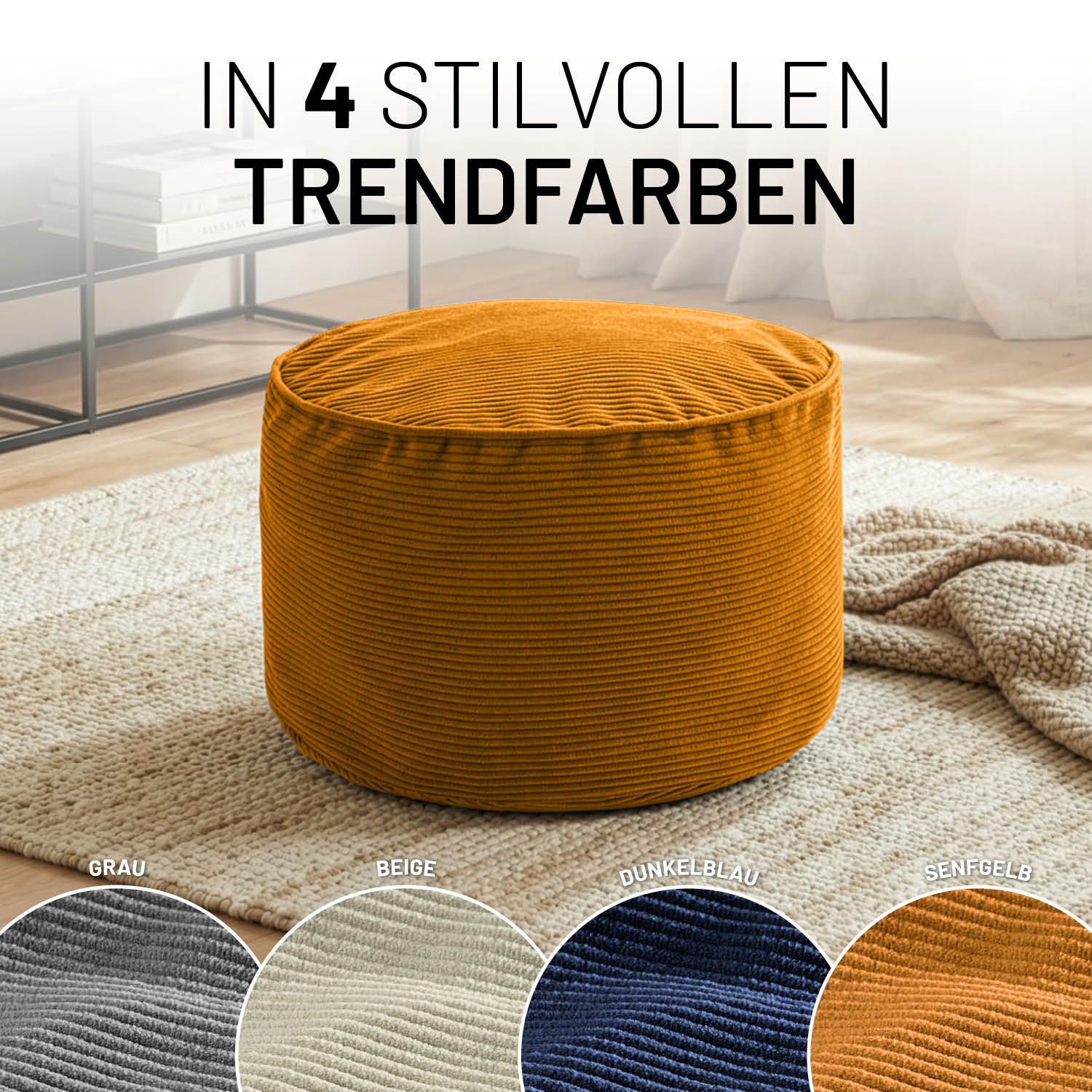 Comfort Line Pouf Feincord - 25 x 40 cm - 50 l - Senfgelb