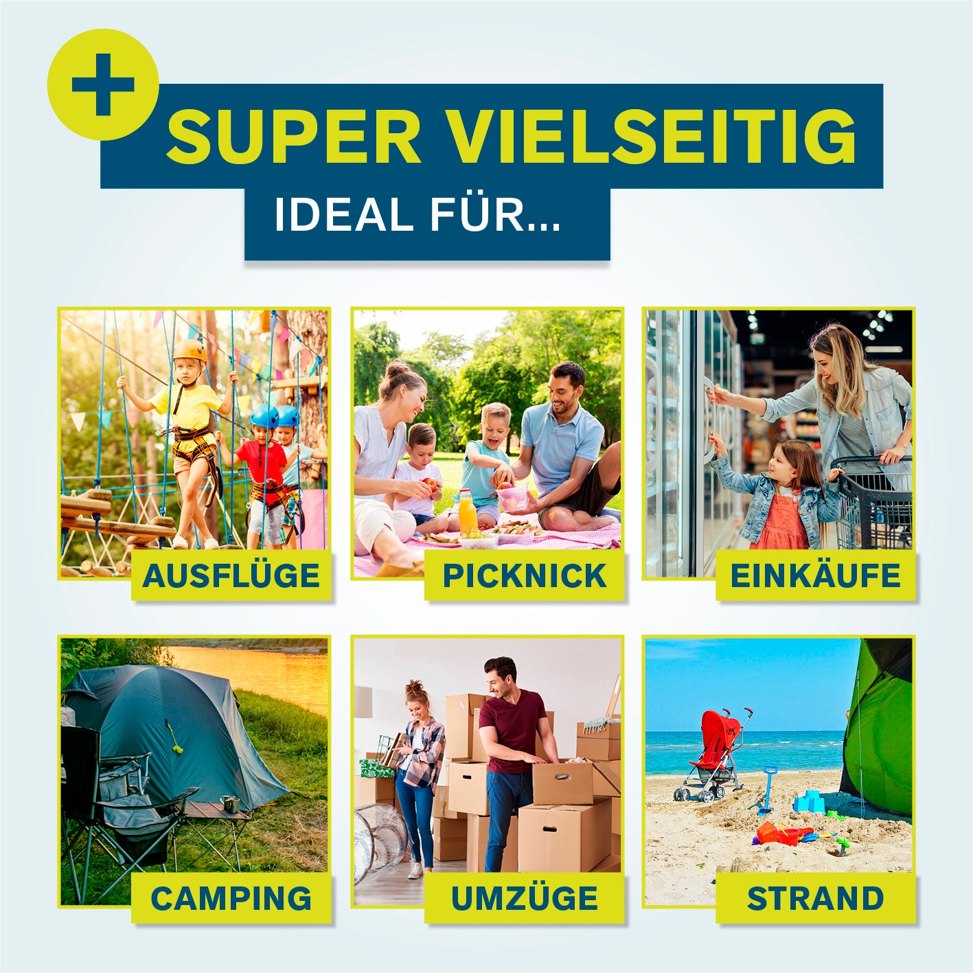 Klapp-Bollerwagen mit Bremsen - max. 80 kg als vielseitiges Transportmittel für Ausflüge, Picknick, Einkäufe, Camping, Umzüge und Strand.