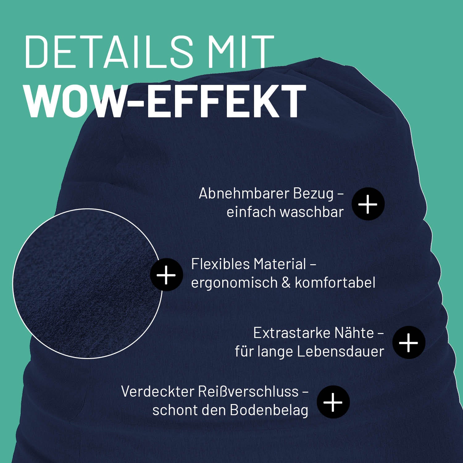 Flexi Comfort Sitzsack (320 L) Navyblau mit abnehmbarem Bezug, flexiblem Material und extra starken Nähten für langanhaltenden Komfort.
