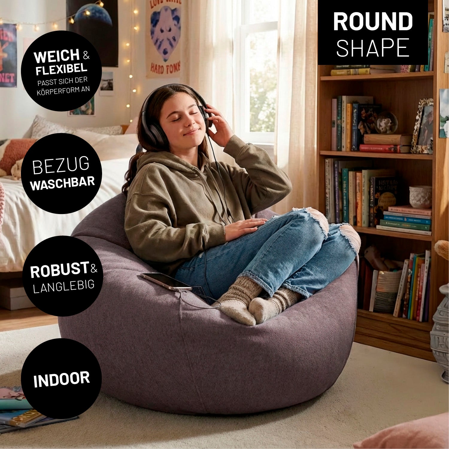 Comfort Line Sitzsack L (185 L) - indoor - Dunkelgrau mit weichem Bezug, robust, waschbar, ideal für gemütliche Momente im Wohnzimmer.