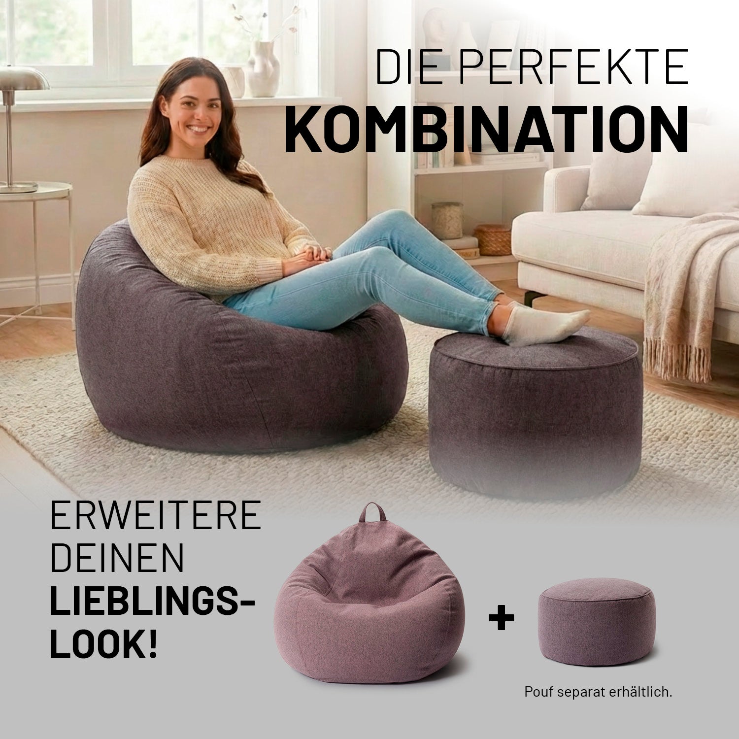 Comfort Line Sitzsack L (185 L) - indoor - Dunkelgrau mit softem Material und modernem Design im gemütlichen Wohnbereich.