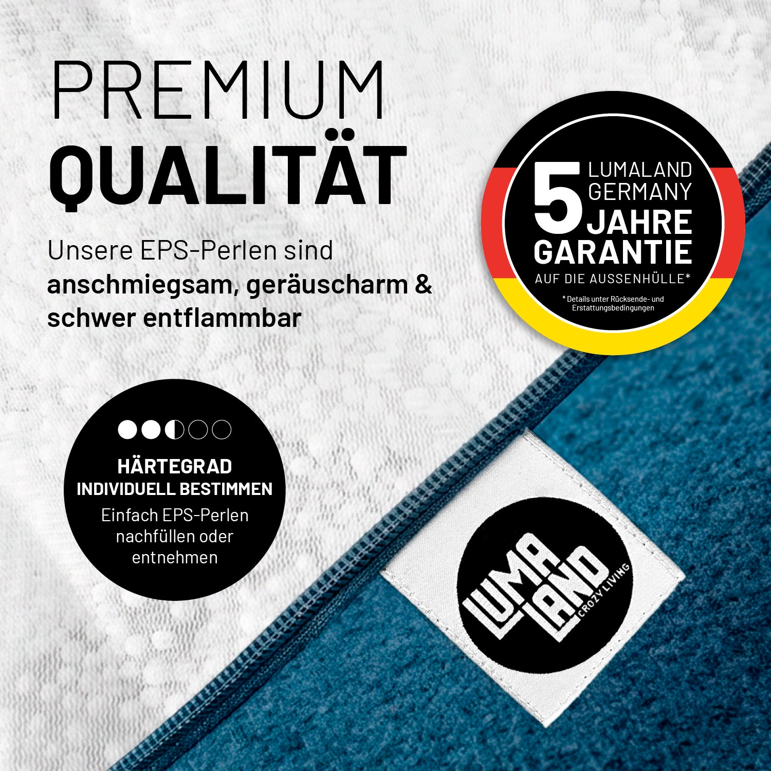 Comfort Line Sitzsack L (185 L) - indoor - Dunkelblau mit Premium Qualität, EPS-Perlen, Geräuscharm und 5 Jahre Garantie auf Außenhülle.