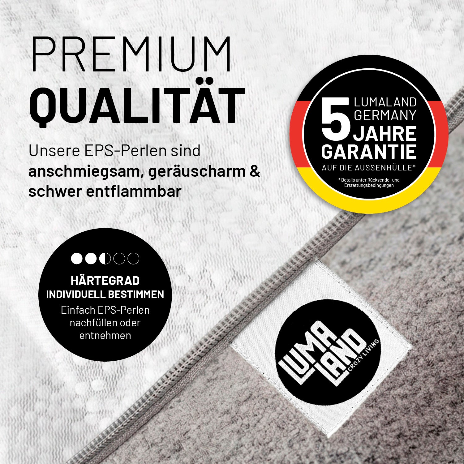 Comfort Line Sitzsack XL (250 L ) - indoor - Hellgrau mit hochwertigen, anschmiegsamen EPS-Perlen und 5 Jahre Garantie auf die Außenschhülle.
