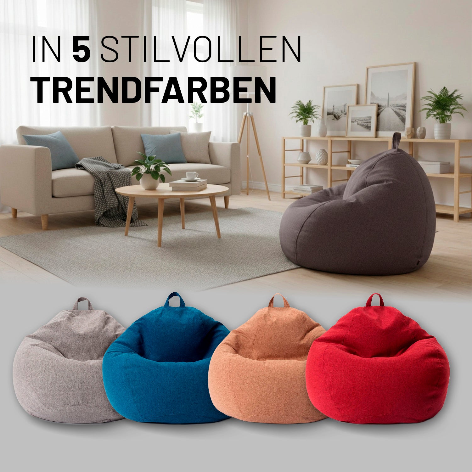Comfort Line Sitzsack XL (250 L) - indoor - Dunkelgrau als bequemer Sitzsack in modernem Wohnzimmerambiente.