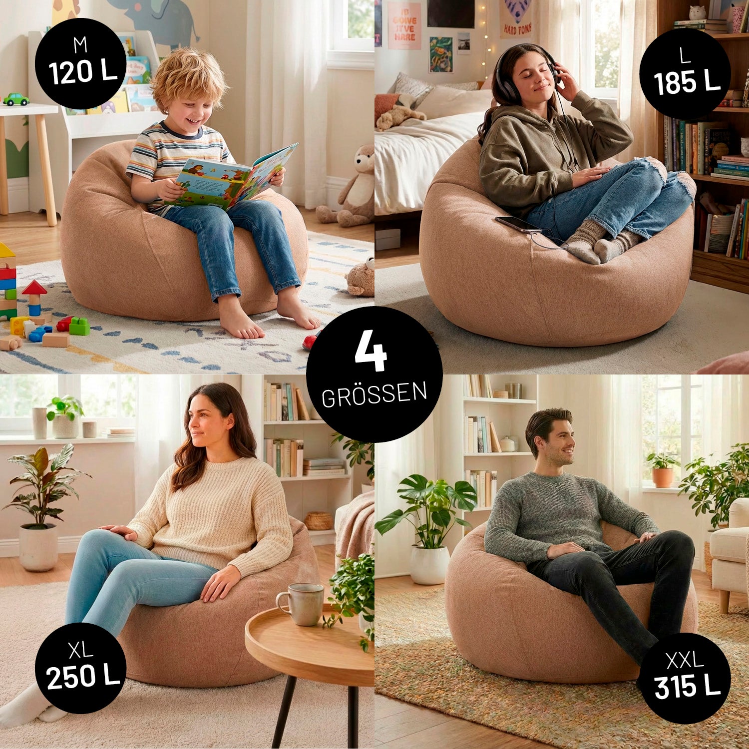 Comfort Line Sitzsack XL (250 L) - indoor - Braun mit klassischem Design und weichem, hochwertigem Material für gemütliches Sitzen im modernen Zuhause