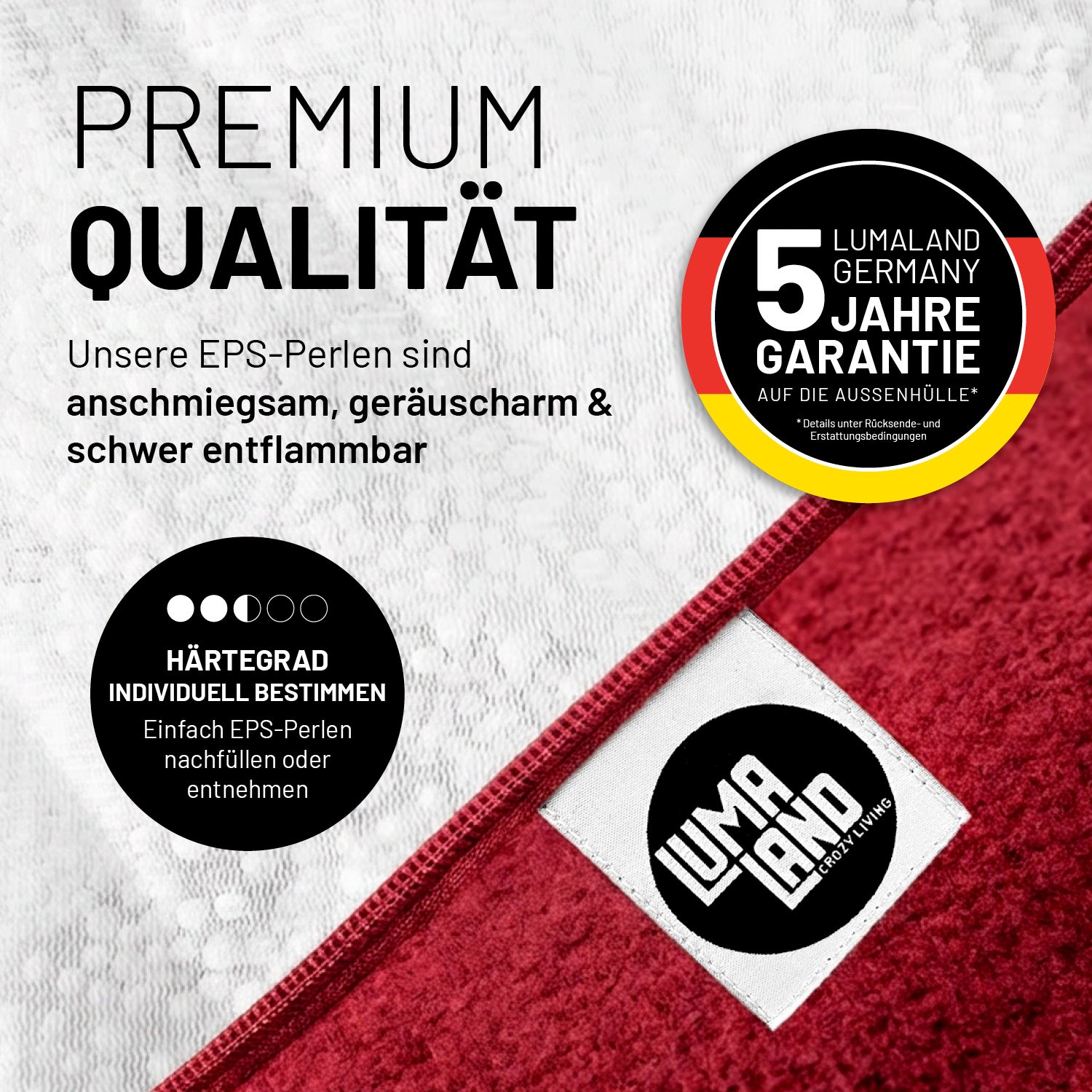 Comfort Line Sitzsack XL - 250 L - Rot mit Premium Qualität, anschmiegsamen EPS-Perlen und 5 Jahre Garantie auf die Außenhülle.