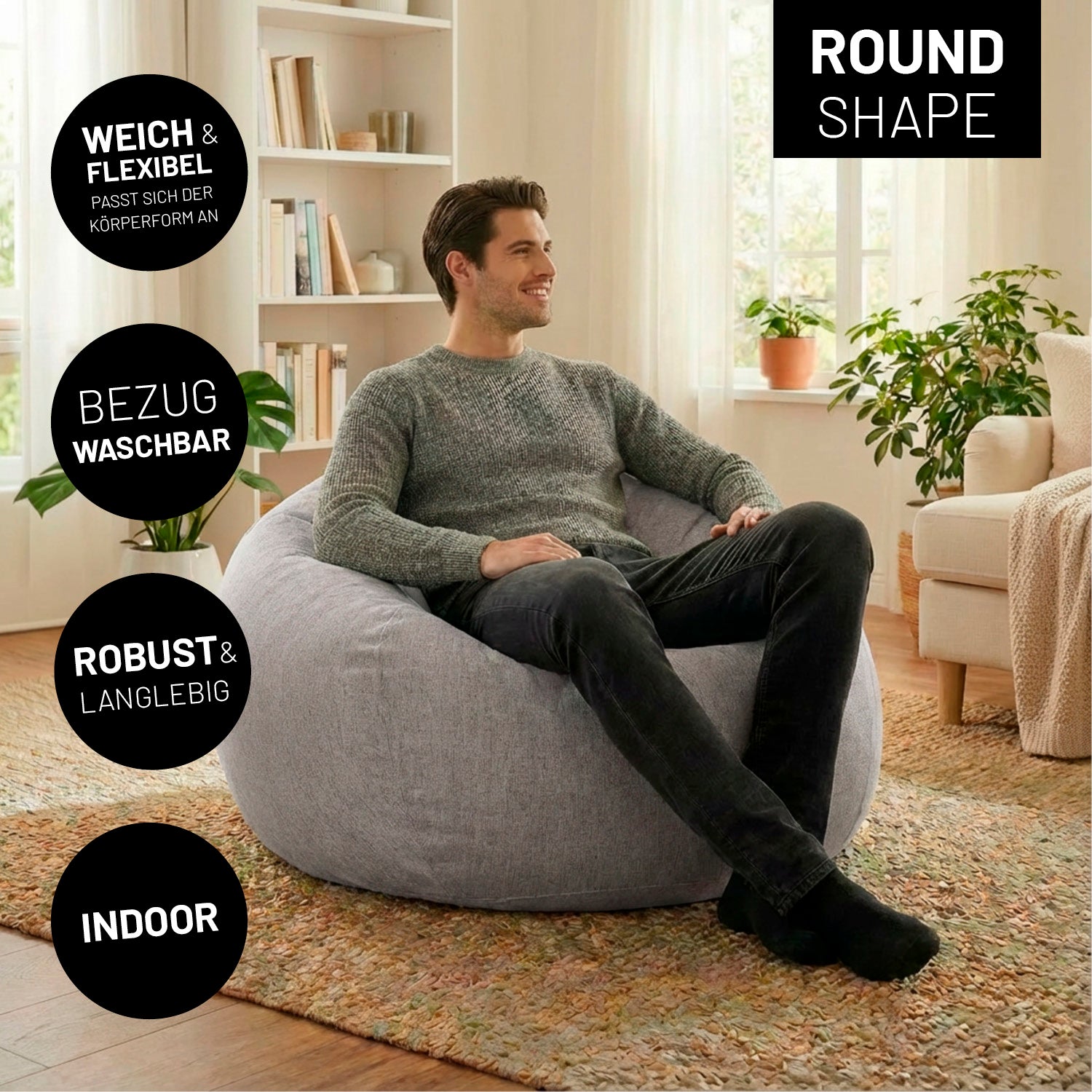 Comfort Line Sitzsack XXL (315 L) - indoor - Hellgrau ergonomisch weich, robust, waschbarer Bezug, ideal für gemütliches Sitzen im modernen Zuhause.