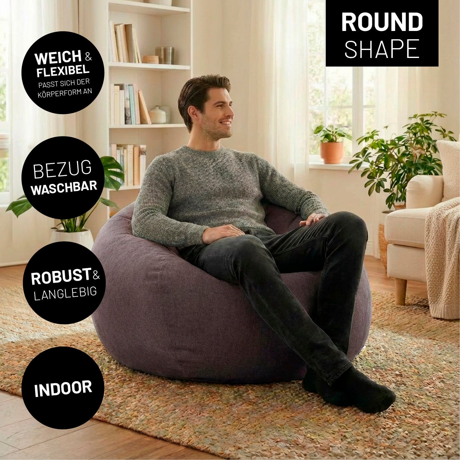 Comfort Line Sitzsack XXL (315 L) - indoor - Dunkelgrau mit weichem Bezug, robust und waschbar, ideal für bequemes Sitzen im Wohnzimmer.