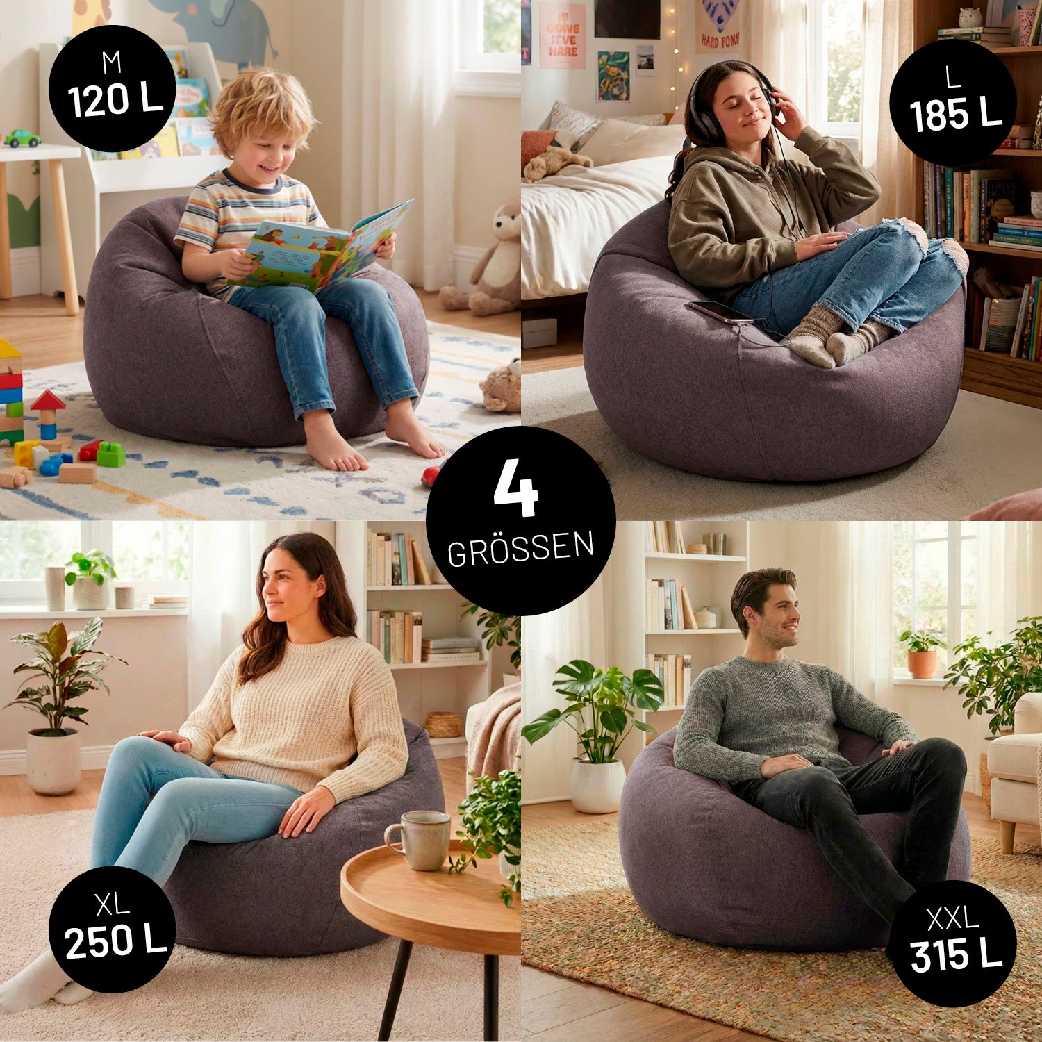 Comfort Line Sitzsack XXL (315 L) - indoor - Dunkelgrau als großer, gemütlicher Sitzsack im modernen Wohnraum.