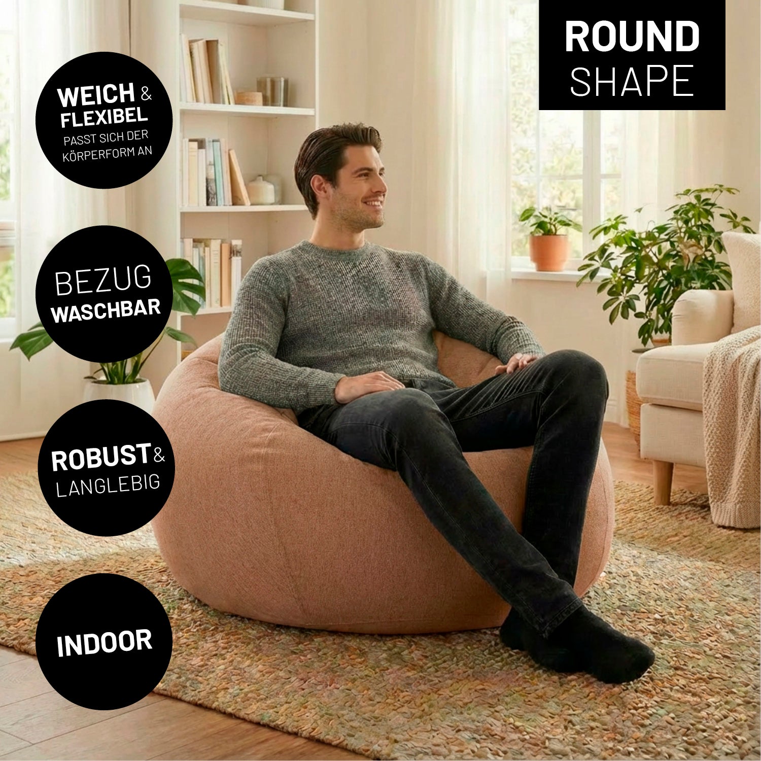 Comfort Line Sitzsack (320 L) - indoor - Braun, weicher, waschbarer Bezug, robust, flexible Sitzform für Zuhause.