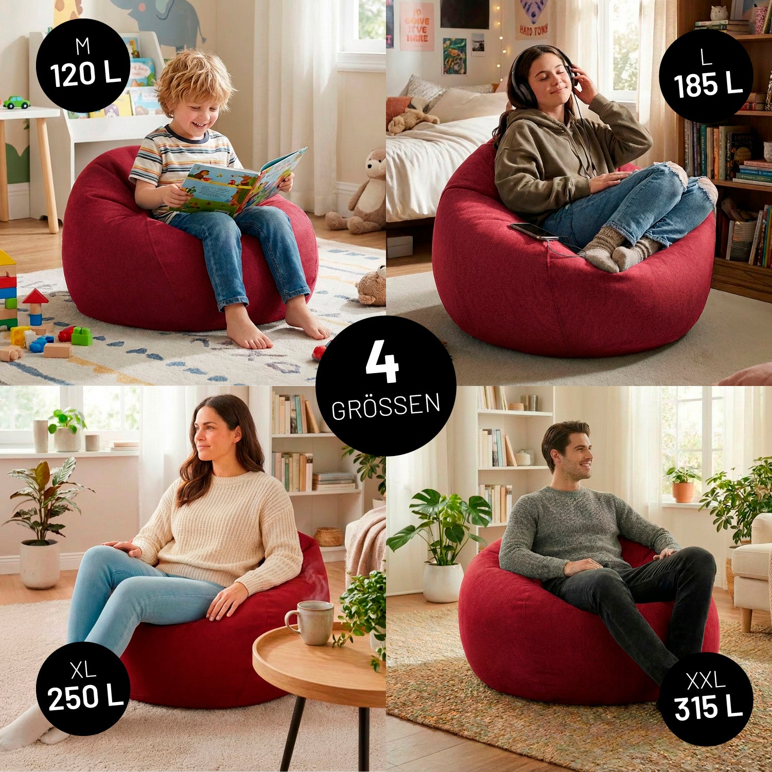 Comfort Line Sitzsack XXL (315 L) - indoor - Rot, großer bequemer Sitzsack für entspanntes Sitzen in modernem Zuhause.