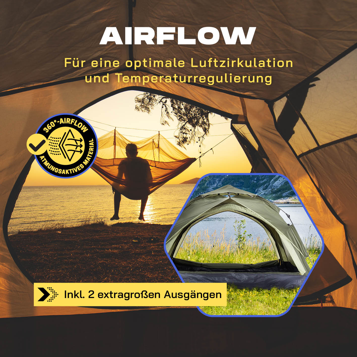 Pop Up Zelt - 3-Personen-Zelt mit Doppeltür- Wurfzelt Trekkingzelt - 210x190x110 cm - Grün