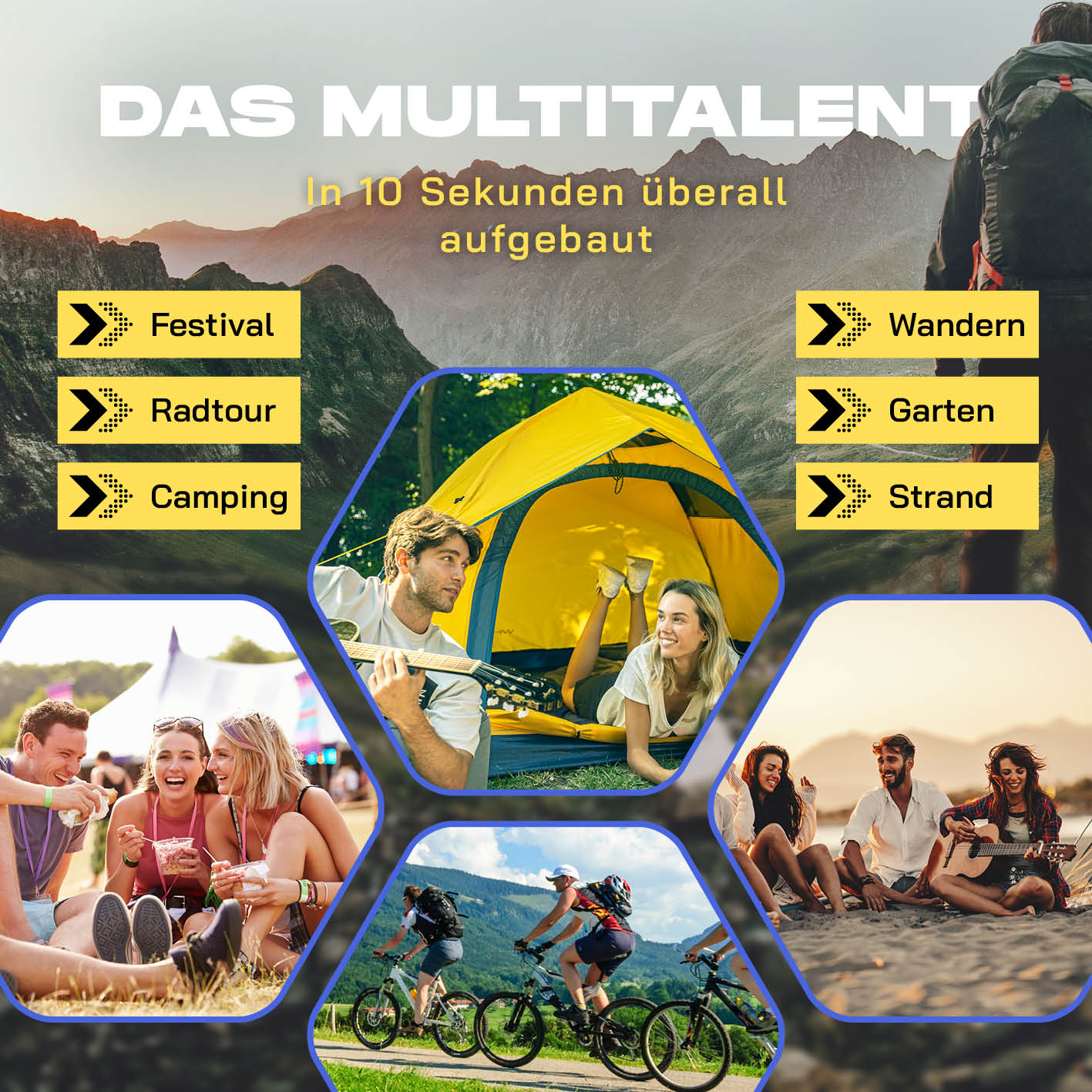 Pop up Wurfzelt für 3 Personen - Gelb