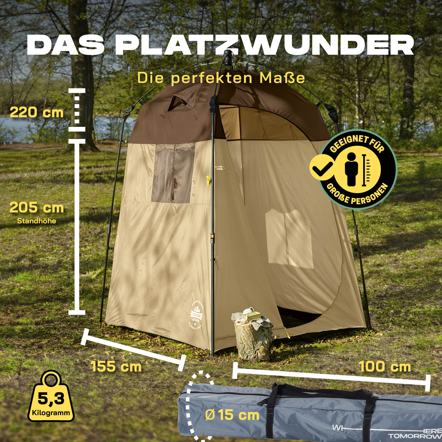 Pop up Duschzelt - 220 cm hoch - Braun