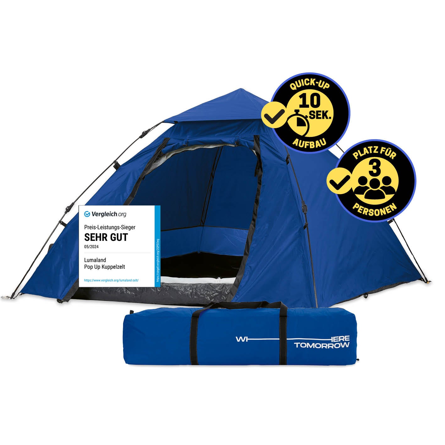 Pop up Kuppelzelt für 3 Personen - Blau