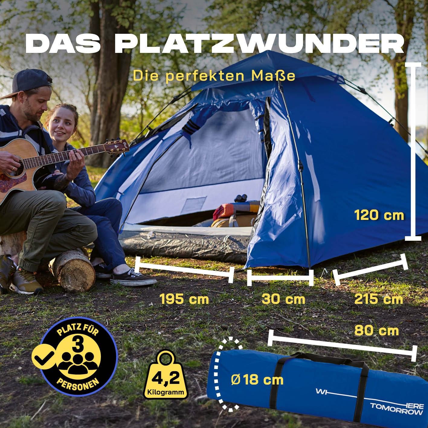 Pop up Kuppelzelt für 3 Personen - Blau