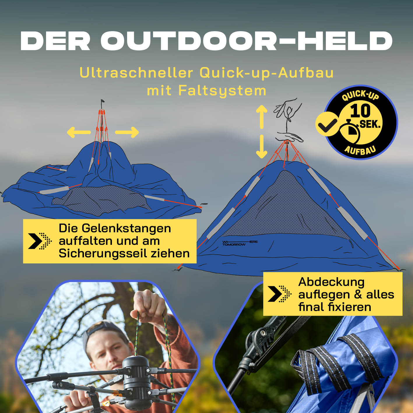 Pop up Kuppelzelt für 3 Personen - Blau