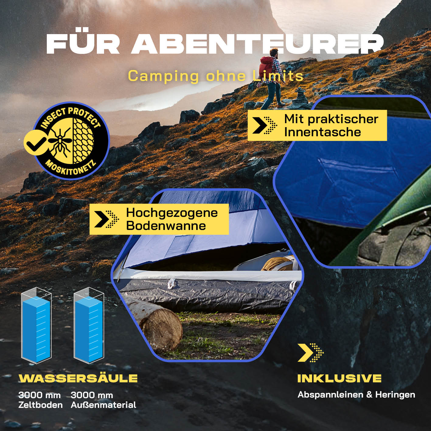 Pop up Kuppelzelt für 3 Personen - Blau