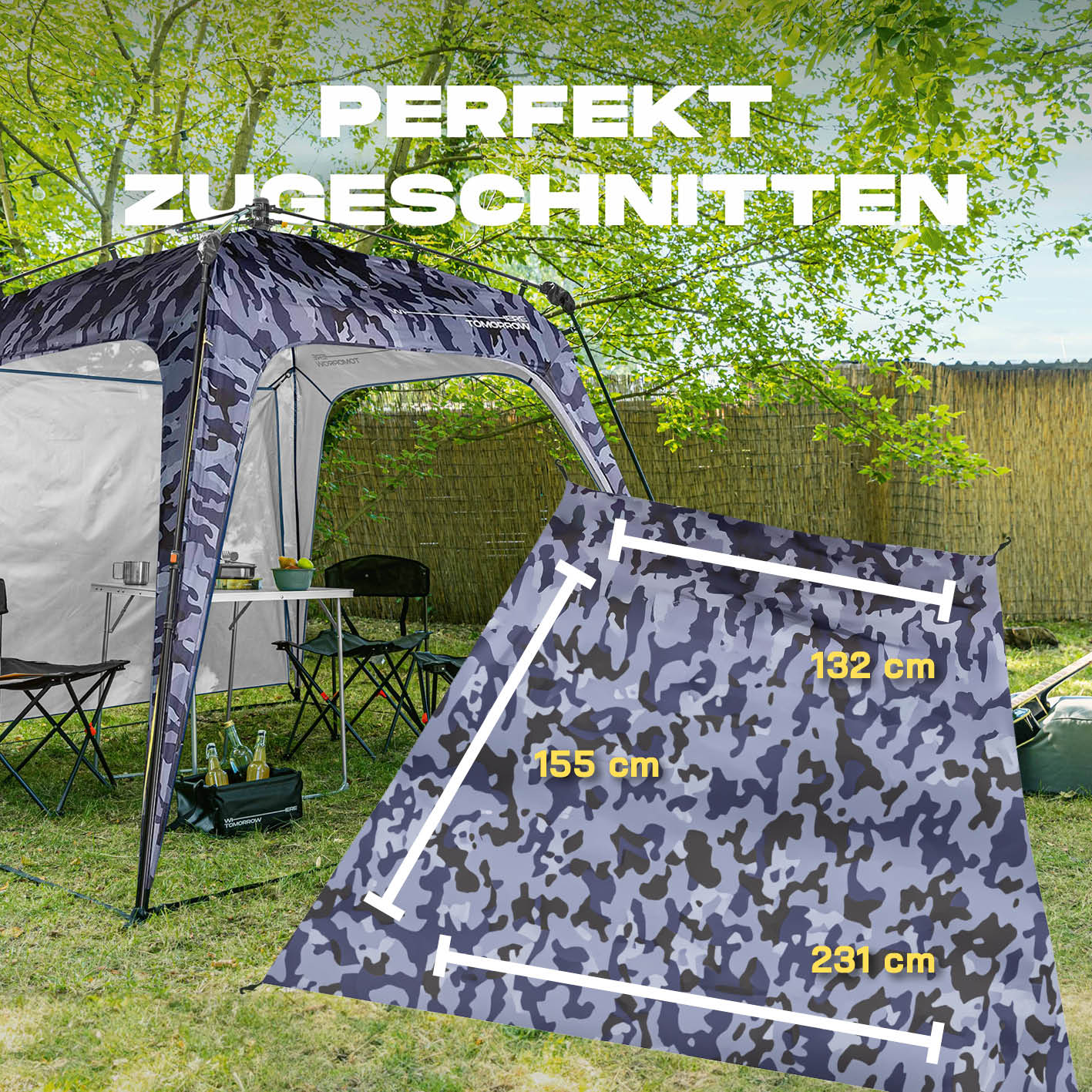 Pop Up Pavillon Gartenzelt - Seitenwand - Camouflage-Grau