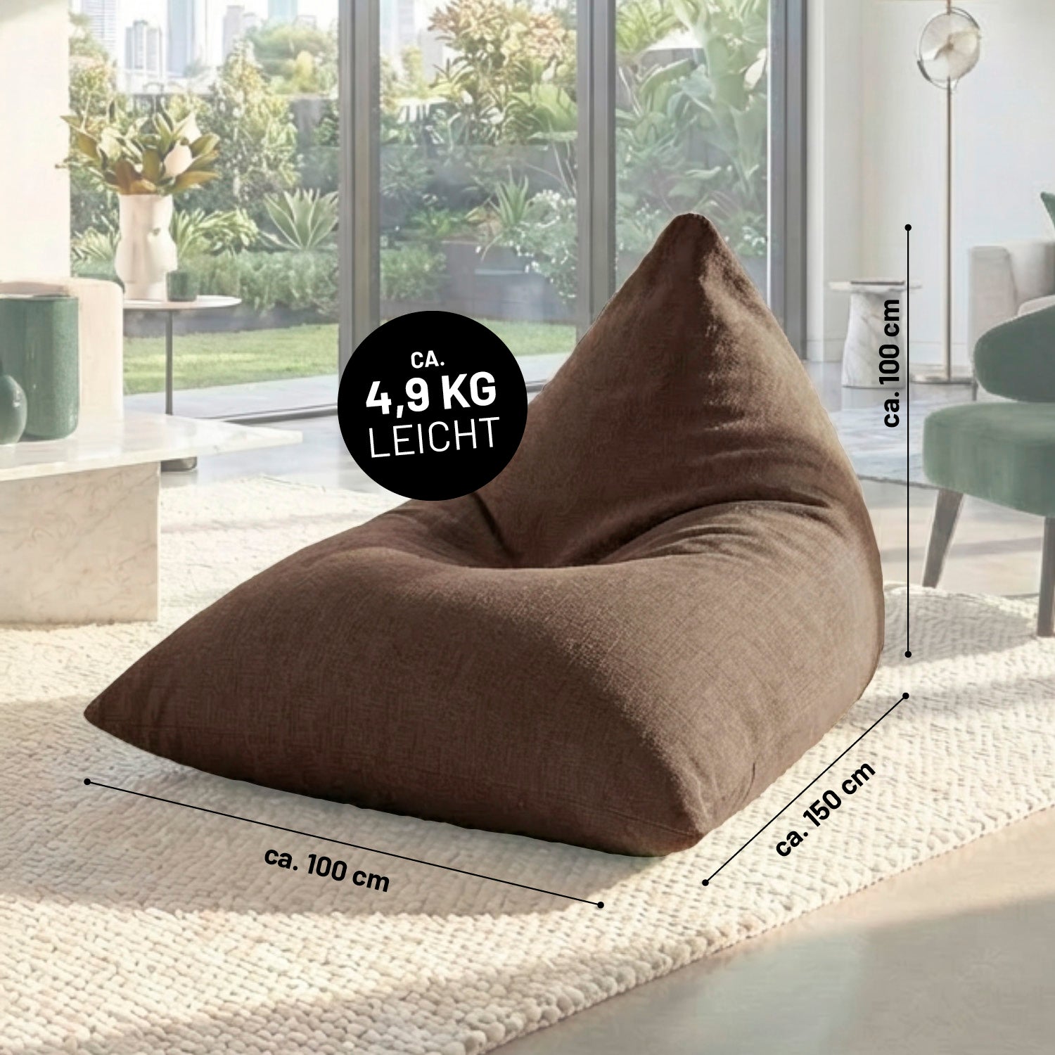 Sitzsack Interior Line (370 L) - indoor - Braun in Dreiecksform, leicht und hochwertig, ideal für modernes Wohnen und Entspannen drinnen.