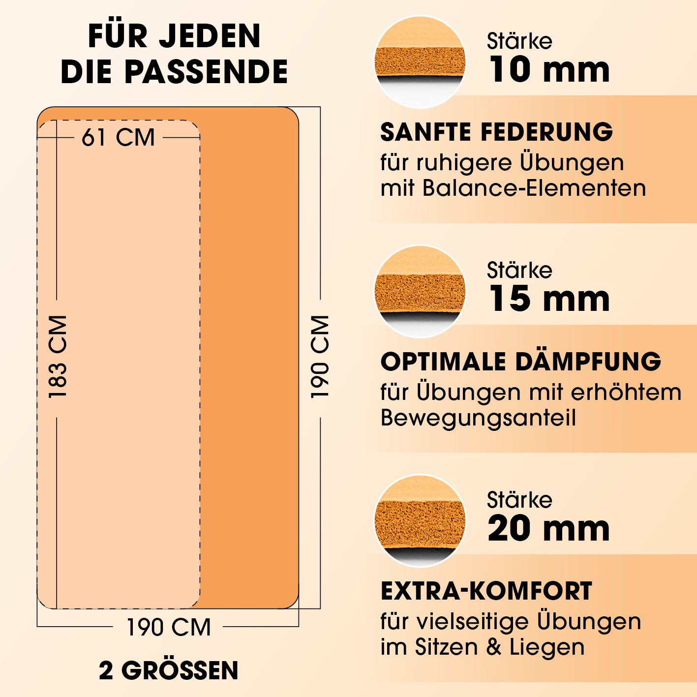 Fitness- und Gymnastikmatte - 183 x 61 x 1 cm - Orange