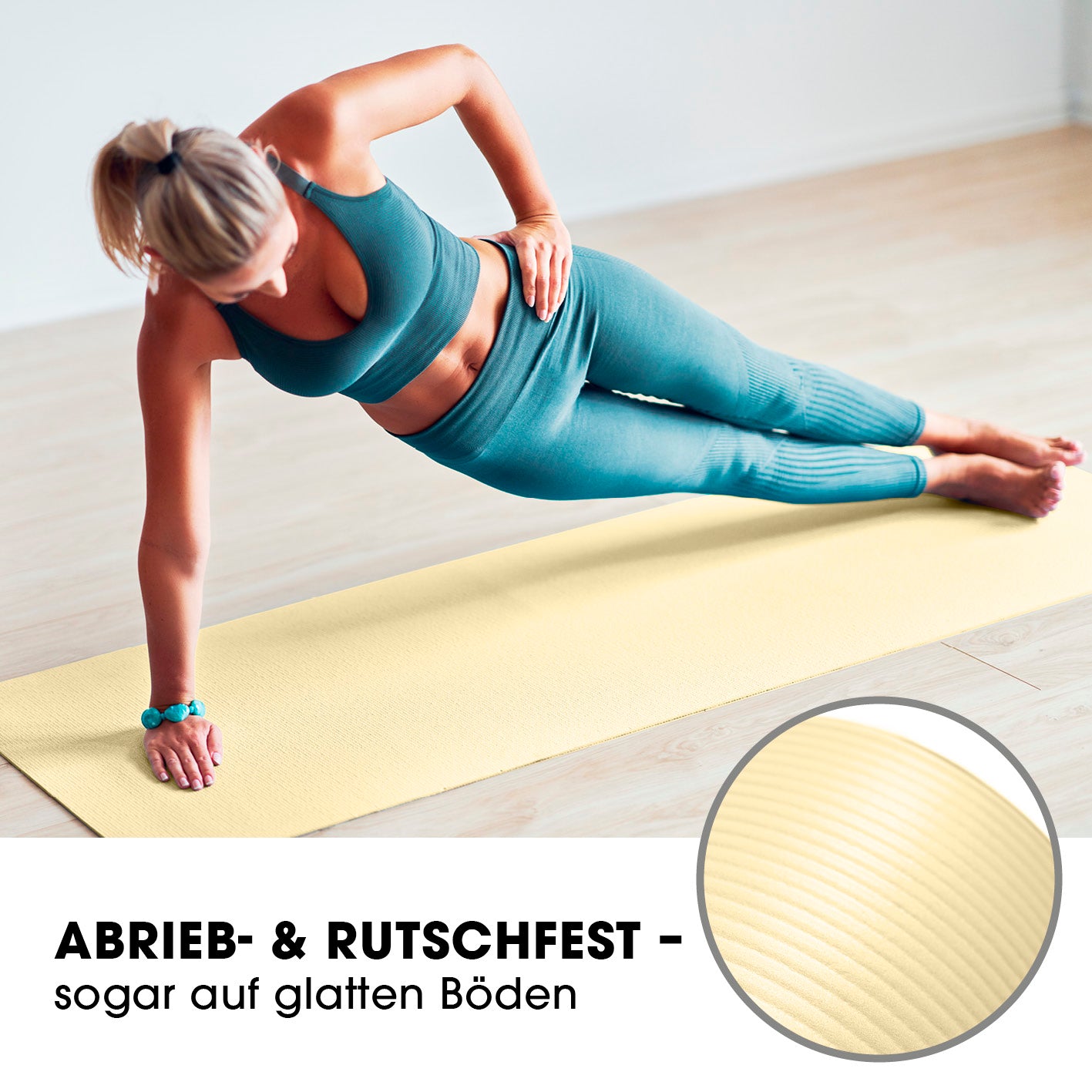Fitness- und Gymnastikmatte - 183 x 61 x 1,5 cm - Hell Beige