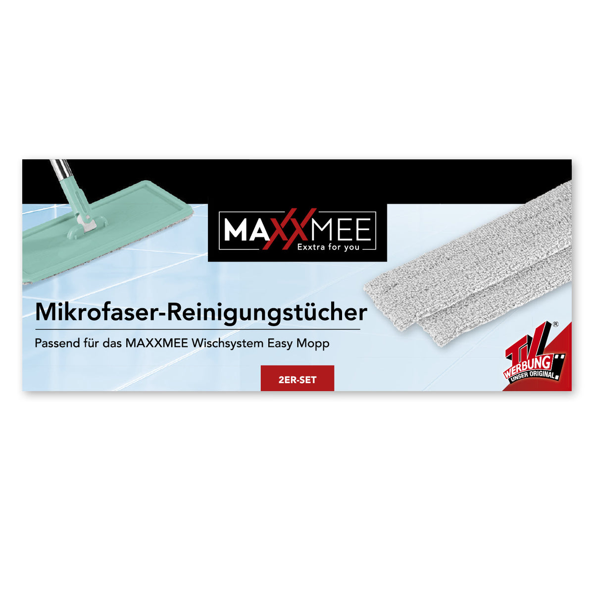 Ersatz-Wischtuch 2er-Set - grau graue Mikrofaser-Reinigungstücher für das Easy Mopp Wischsystem
