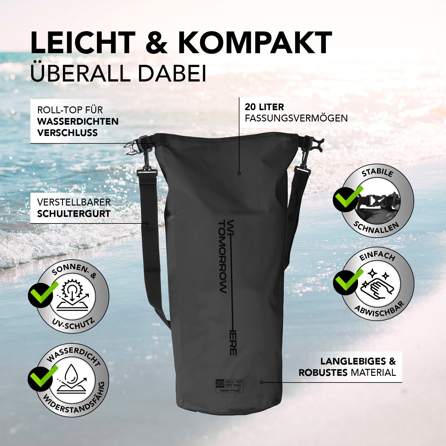 Dry Bag 20L - Style 02 - Schwarz
