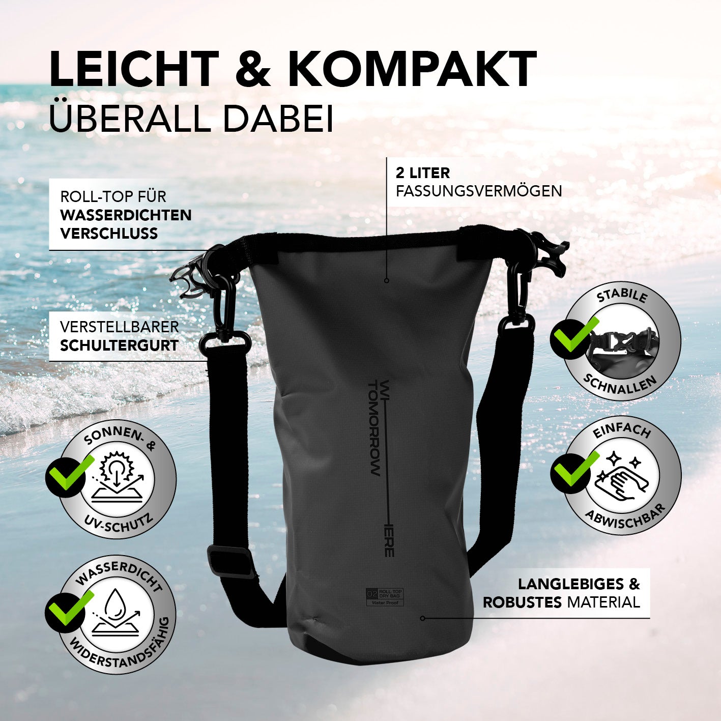 Dry Bag 2L - Style 02 - Schwarz