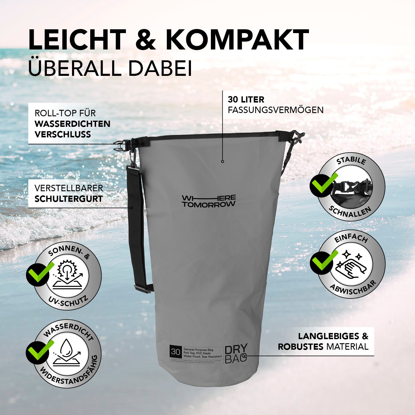 Dry Bag 30L - Style 01 - Grau