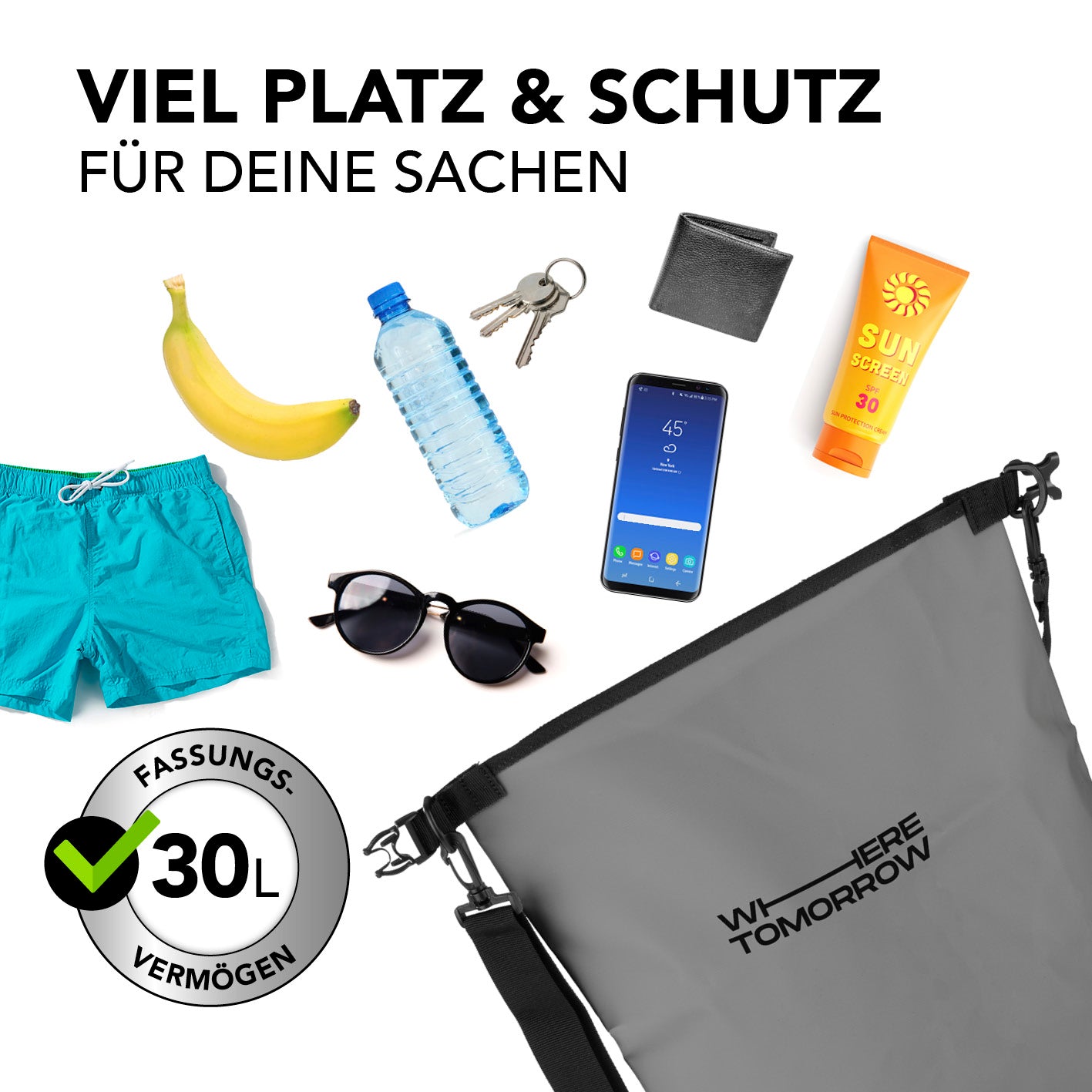 Dry Bag 30L - Style 01 - Grau