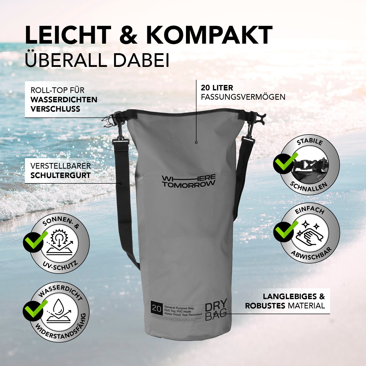 Dry Bag 20L - Style 01 - Grau